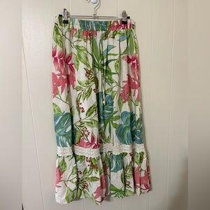 Nicole Miller Pink and Green Tiered Maxi Skirt Resort Wear